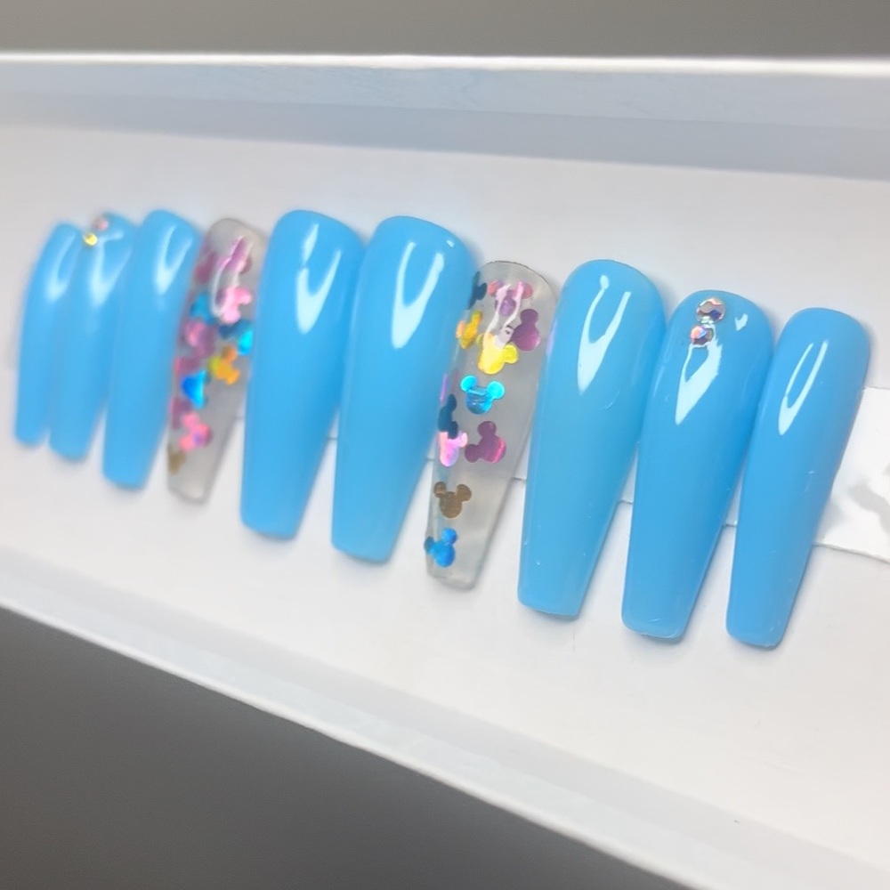 Mickey nails, disney nails, mickey press on nails, blue nails, Disney nail art